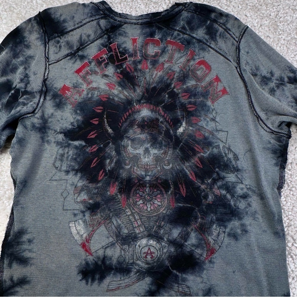 AFFLICTION Men's Long Sleeve Reversible Thermal Shirt. XXL skull bird distressed - Picture 7 of 15
